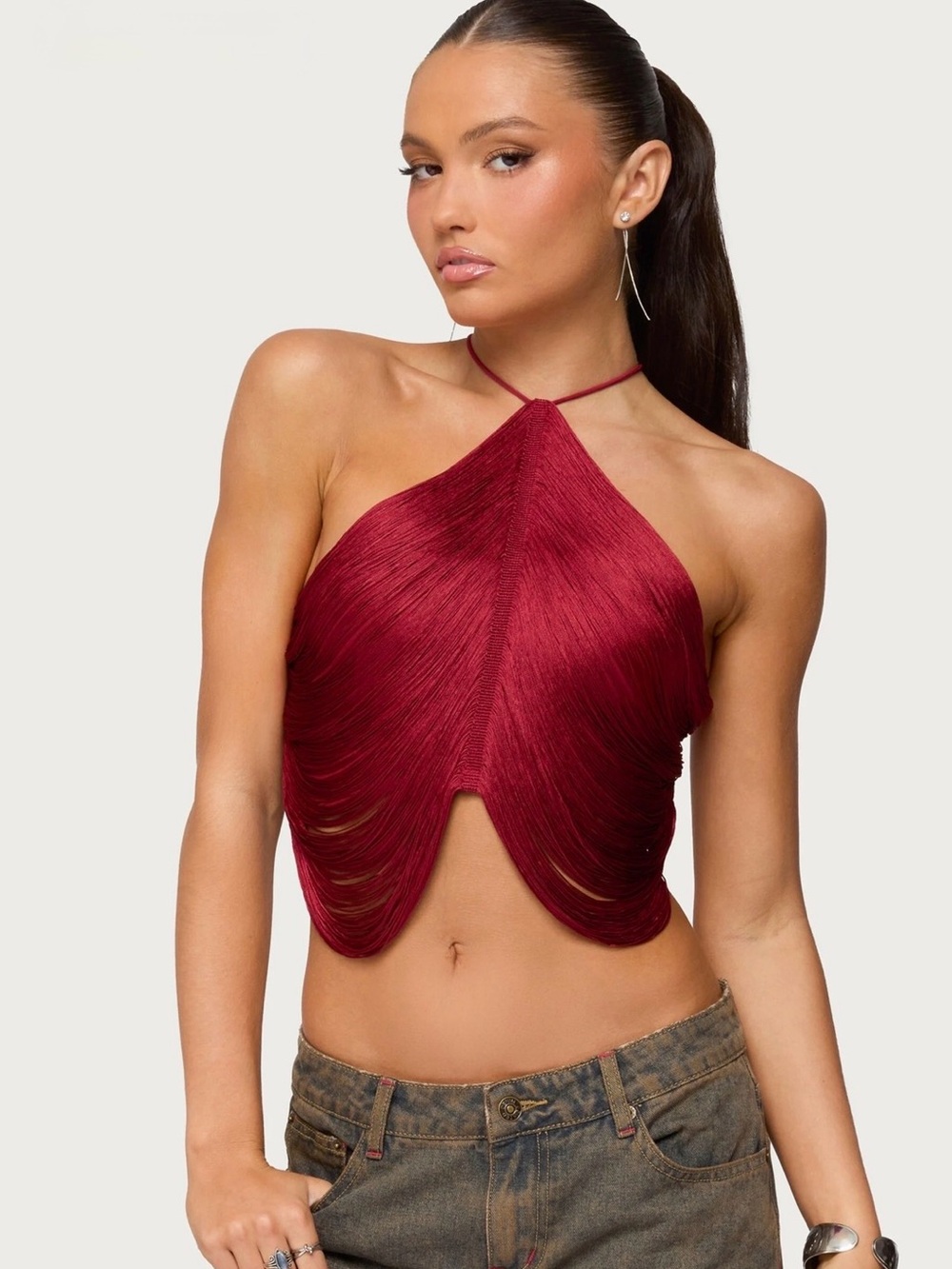 NEW Edikted Hara Fringed Crisscross Backless Top